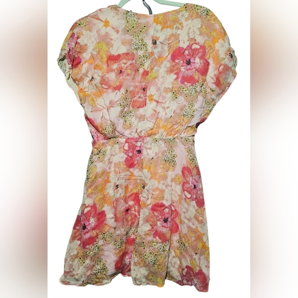 Free People Floral Pink and Cream Midi Dress EUC Size Small - Missing Belt - Picture 4 of 5